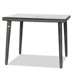 palm harbor square table in espresso color with glass top.